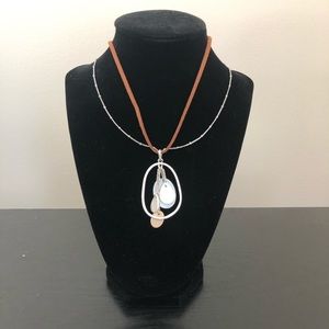 Leather chain necklace with stone pendants